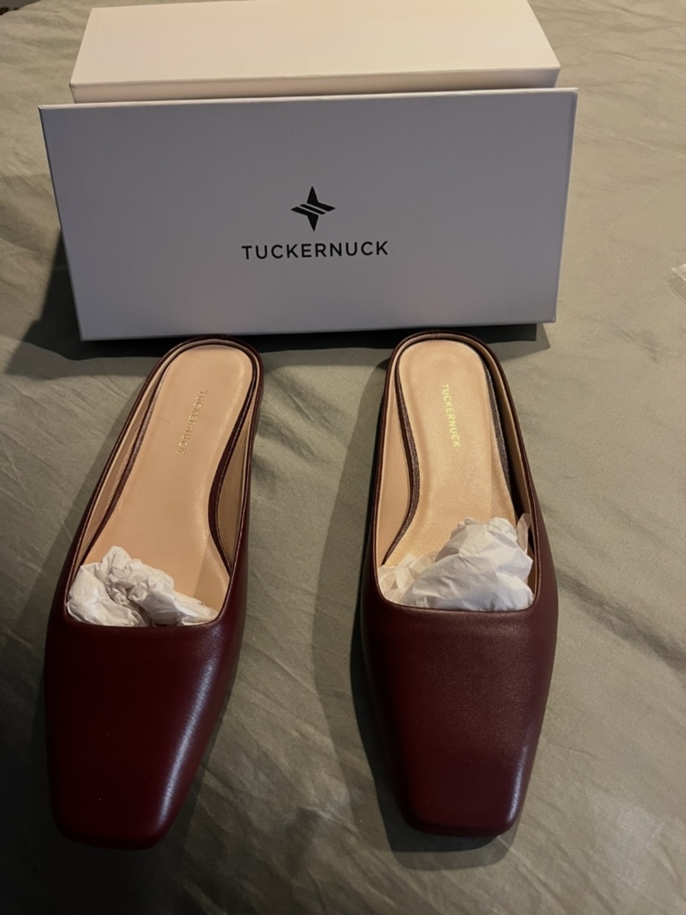 Tuckernuck burgundy leather flat mules size 9